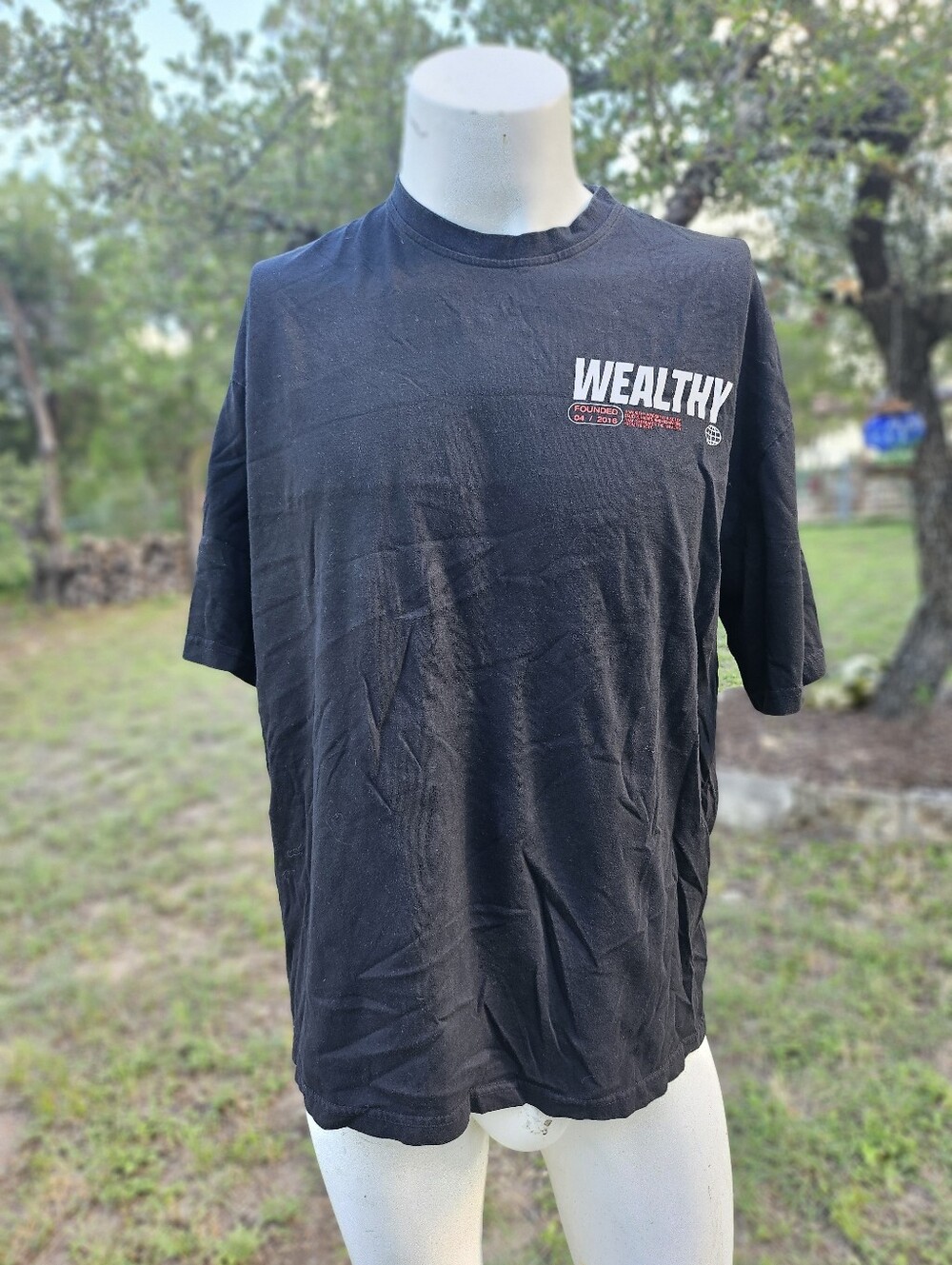 Wealthy Globe Tee (Black Shirt, Red/White) Size XL
